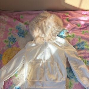 Elegant White Faux Fur Hooded Women's Puffer Jacket